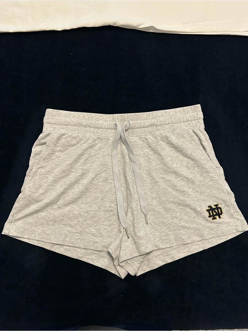 Gray Women's Drawstring Shorts with Embroidered ND Logo Small